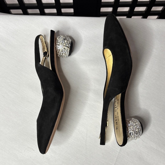 🖤NWOT! Kate Spade Black Size 7.5 Ruby Sling Shoes Bedazzled 1" Round Heel!🖤 - Picture 3 of 14
